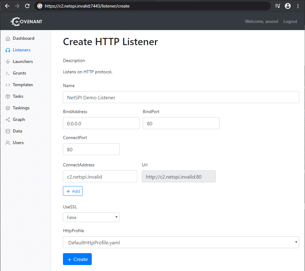 Create an HTTP Listener which waits for a connection from a Grunt