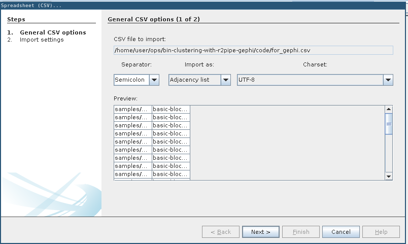 General CSV options: Adjacency list