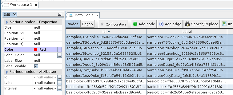 Node Properties Color for the samples