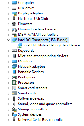 Device manager showing usb-jtag interface