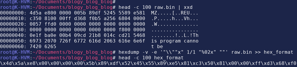 Using the hexdump command to format shellcode