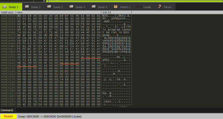 Looking at a hex dump of the raw shellcode