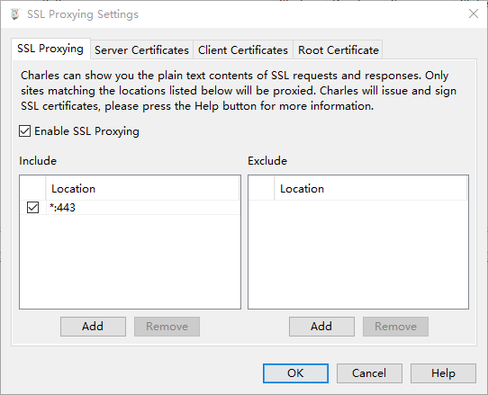 SSL Proxying Settings