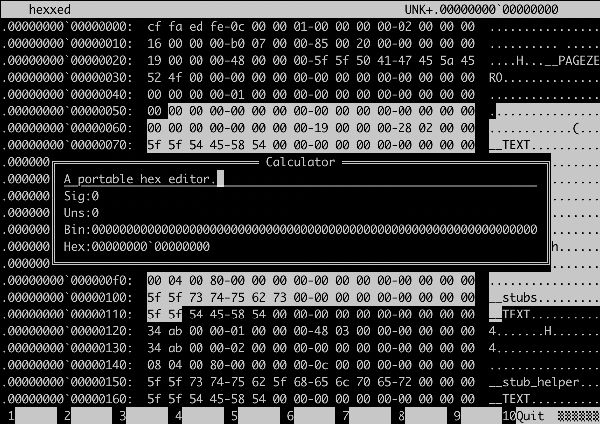 Hexxed with an open calculator dialog