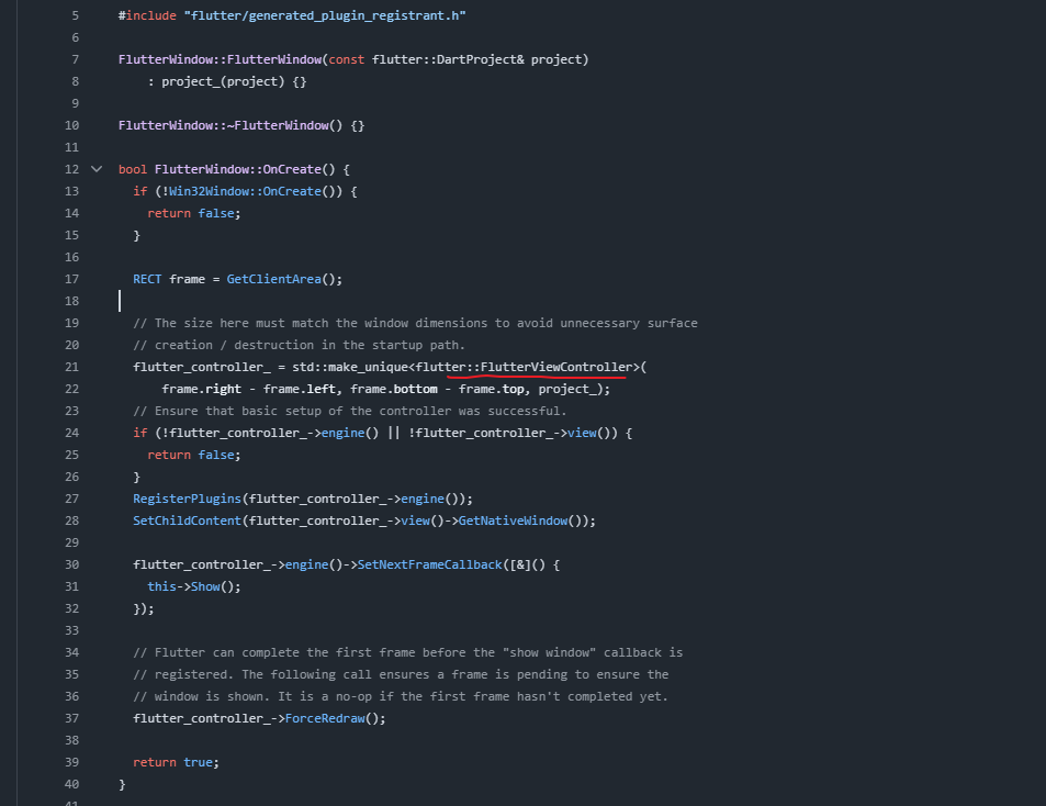 图 3　FlutterWindow::OnCreate：创建 FlutterViewController