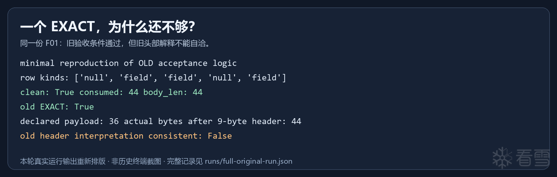 EXACT 与长度矛盾的运行输出